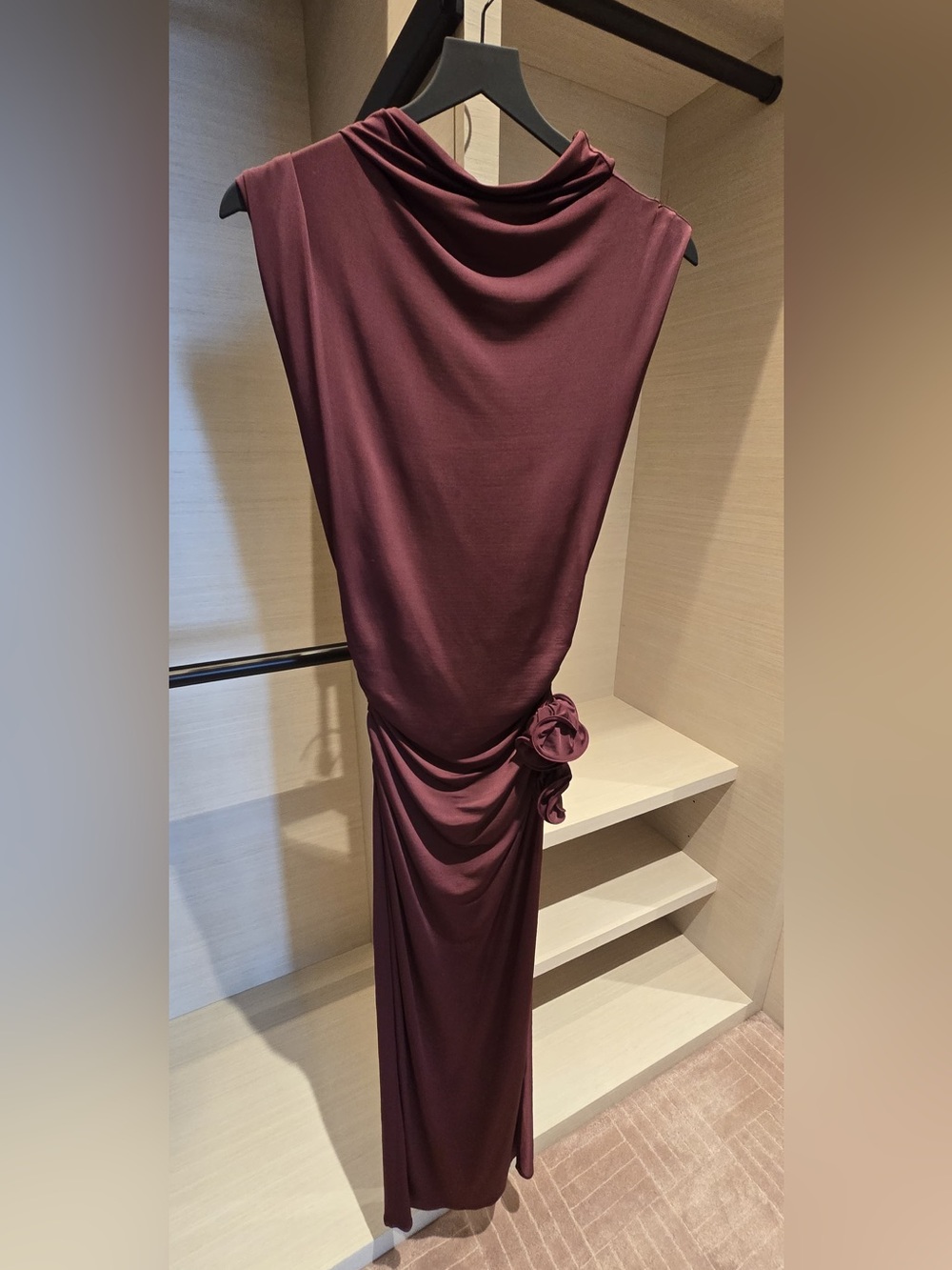 Magda Butrym Plum Midi Dress with Rosette Detail